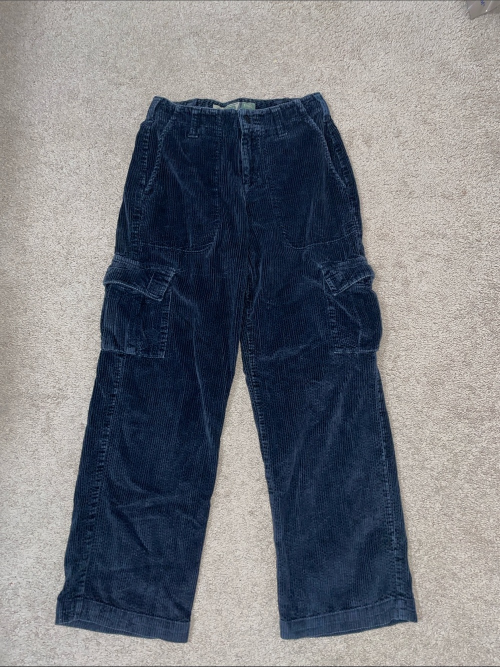 Wide-Leg Navy Corduroy Cargo Jeans for Women